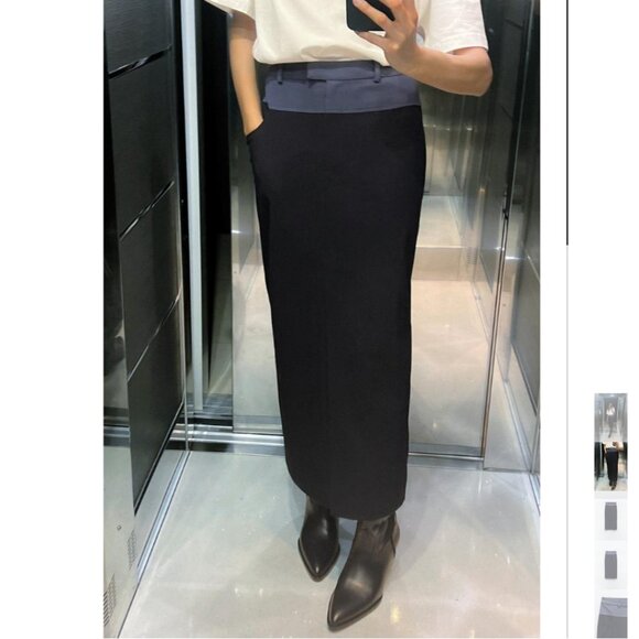 NWT ZARA CONTRASTING WAIST PENCIL SKIRT NAVY BLUE - Picture 1 of 5